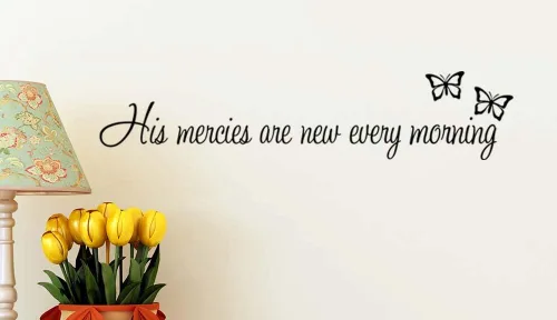 Miniatura 2 de Tamaño personalizado 42 x 6 "His mercies are new every morning Vinilo para la pared calcomanía de la iglesia caligrafía religiosa Corinthians