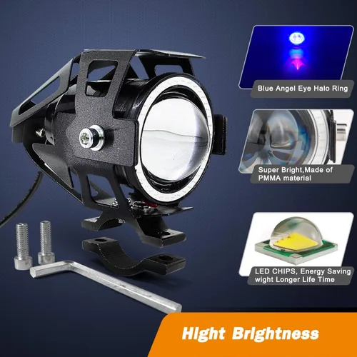 Miniatura 5 de Luces antiniebla LED U7 para motocicleta, foco, luces de circulación diurna, luces de bicicleta con ojos de ángel azules, anillo halo e interruptor