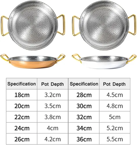 Miniatura 7 de SVRITE Sartén para paella de acero inoxidable martillada a mano sin recubrimiento antiadherente con asas dobles -10 tamaños estilo paella