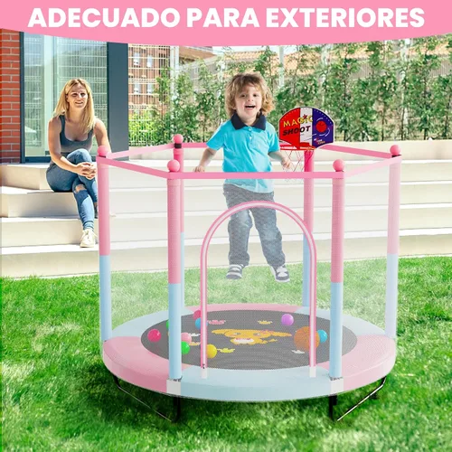 Miniatura 6 de VGMiu Trampolín de 60 pulgadas para niños, cama elástica de 5 pies para interiores y exteriores con aro de baloncesto, recinto de seguridad, regalos