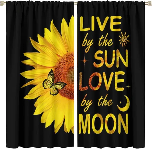 Miniatura 50 de Cortinas opacas con diseño de girasoles para ventana, puesta de sol sobre girasol, para dormitorio, sala de estar, cocina, decoración del hogar, 42