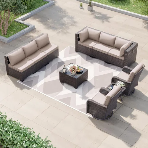 Miniatura 82 de Kurapika juego de muebles de patio 4 piezas de mimbre al aire libre, sillas de ratán, juego informal con mesa de café, juego de bistró con mecedora
