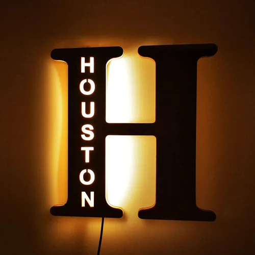 Miniatura 16 de Luz nocturna LED personalizada, letra inicial de madera grabada con nombre para familiares amigos, alfabeto, dormitorio, boda, Navidad, Halloween y j