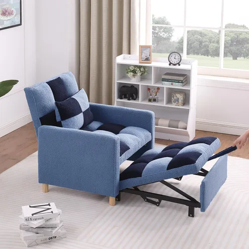 Miniatura 5 de Silla Cama Convertible 3 en 1, Sillón Sofá Cama Individual Multifuncional de Tela Teddy con Respaldo Ajustable, Silla Cama Reclinable Extraíble