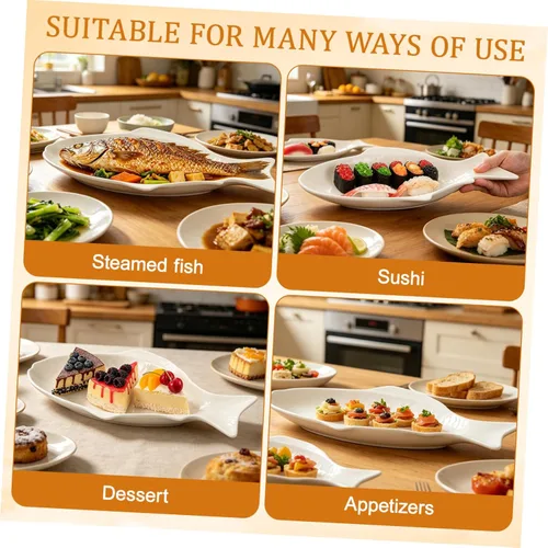 Miniatura 3 de Kichvoe Frutero de cerámica para pavo, plato de sushi, plato de pescado, plato de cerámica para servir, platos decorativos para restaurantes y hogar