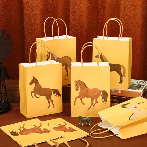 Miniatura 6 de Colarr 20 bolsas de regalo de caballo Derby con asas para fiesta de caballos, vaquera occidental, vaquera, cumpleaños, carreras, fiesta, golosinas