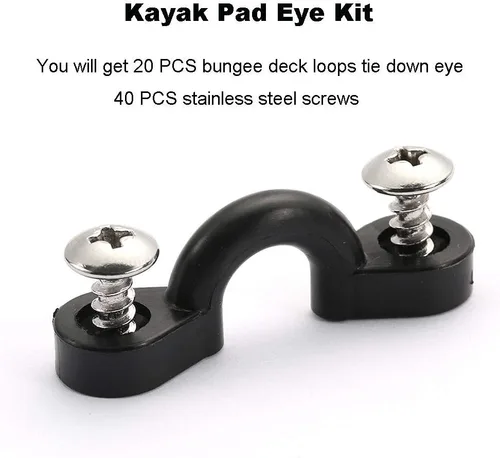 Miniatura 8 de Kit de almohadillas para kayak, 10 trabillas elásticas de nailon para cubierta con 20 tornillos para lancha, kit de aparejo de cubierta de kayak