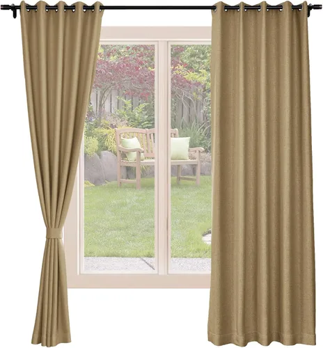 Miniatura 20 de Frelement Cortinas opacas de lino natural, paneles de cortinas con ojales para sala de estar, cortinas con aislamiento térmico, 52 pulgadas de ancho