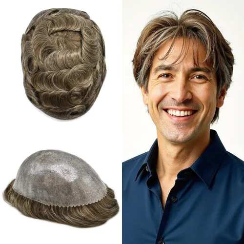 Miniatura 27 de Toupee para hombres Full Poly Mens Toupee Cabello humano Piezas para hombres Sistema de reemplazo de pelo para hombres Protesis Capilar Para Hombre