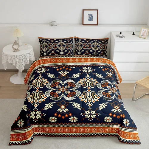 Miniatura 26 de Erosebridal Juego de edredón exótico tamaño individual, ropa de cama tribal, estadounidense, suroeste, étnico, bohemio, abstracto, geométrico, juego