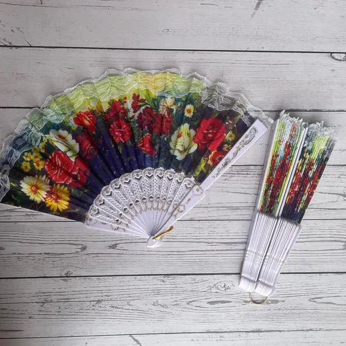 Miniatura 4 de Abanico de mano plegable español, abanicos de baile de flores, abanicos plegables de mano de verano para niñas y mujeres