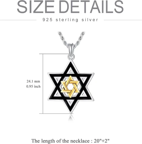 Miniatura 6 de PDTJMTG Collar de estrella de David de plata de ley para hombre