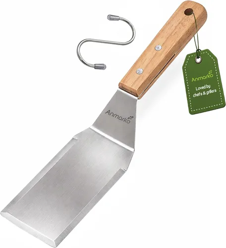 Miniatura 10 de Juego de espátulas de metal, espátula larga para plancha, espátulas de teppanyaki, raspador de plancha y aleta para panqueques o volteador