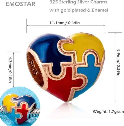 Miniatura 2 de Abalorio de concientización sobre el autismo para pulsera europea de bricolaje, plata de ley 925, dijes esmaltados, dijes Live Love Laugh Charms, I