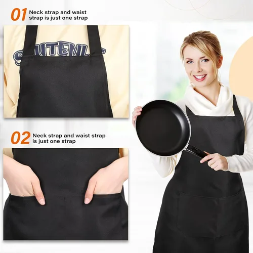 Miniatura 4 de JaGely 36 delantales lisos con 2 bolsillos, unisex, para mujeres y hombres, delantal lavable para cocina, cocina, pintura, manualidades, barbacoa