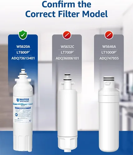 Miniatura 2 de Waterspecialist ADQ73613401 Filtro de agua para refrigerador, repuesto para LG® LT800P®-6 meses/200 galones, ADQ73613408, ADQ73613402, ADQ75795104