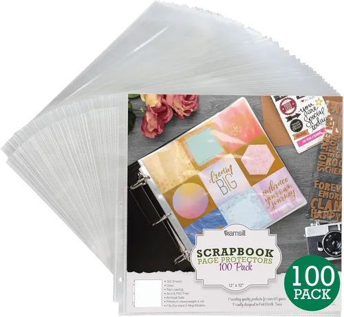 Miniatura 12 de Samsill Páginas de repuesto para álbumes de recortes de 12 x 12 pulgadas, paquete de 50, se adapta a carpetas de 3 anillos y álbumes de fotos de 12