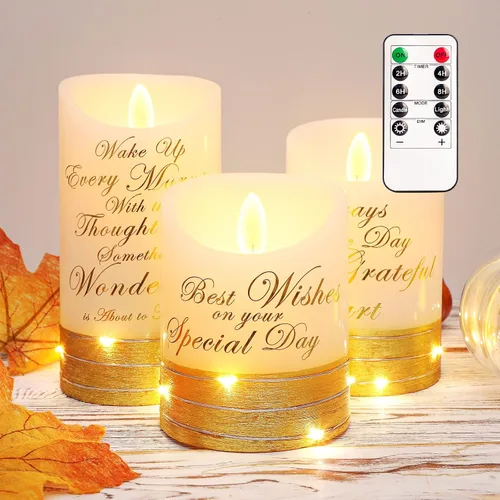 Miniatura 9 de Velas de Árbol de Navidad sin llama de Crystal Club, vela LED de pilas con control remoto, vela de pilar parpadeante 3D y cera real en relieve