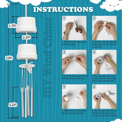 Miniatura 6 de Paquete de 3 carillones de viento DIY - Artes y manualidades para niños y niñas de 8 a 12 años, 4 a 8, 6 a 8, 5 a 7, 3 a 5 años, para construir