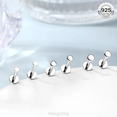 Miniatura 3 de Melighting Aretes de hélice de plata esterlina 925 para cartílago, roscados internamente, tragus, aretes de espalda plana, 6/0.315 in, piercing