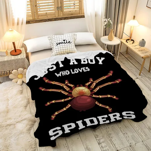 Miniatura 2 de Manta con texto en inglés "Just A Boy Who Loves Spiders", ligera y acogedora, manta de franela de forro polar, el mejor regalo, decoración del hogar