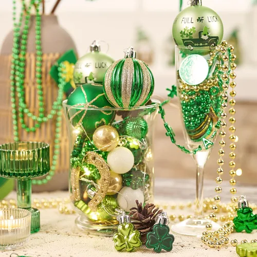 Miniatura 5 de Valery Madelyn Decoraciones del día de San Patricio, adorno de árbol de trébol, 30 piezas de esferas colgantes, decoración de gnomo para festival