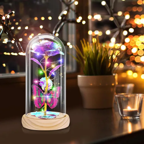 Miniatura 2 de Otlonpe Lámpara de flor de rosa artificial preservada, regalos para mujeres para cumpleaños, Navidad, San Valentín, día de la madre, 7.7 pulgadas