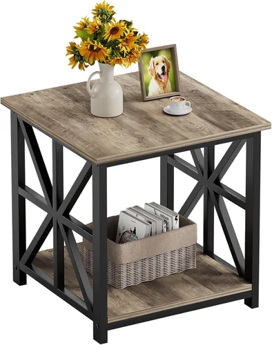 Miniatura 10 de GreenForest - Mesa de noche con estante de almacenamiento de 2 niveles, mesa auxiliar grande de 61 cm para sala de estar, mesita moderna para Negro