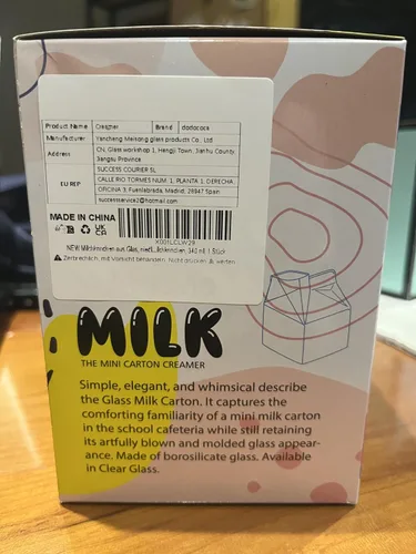 Miniatura 3 de Jarra de cartón de leche de vidrio lindo transparente Kawaii Milk Carton Cup Mini Creamer Jarra Contenedor de 12 onzas, 1 unidad