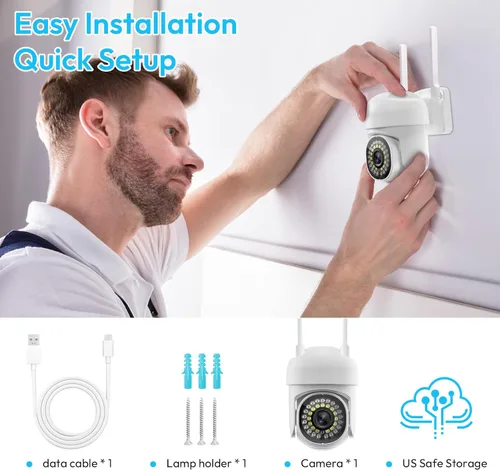 Miniatura 8 de Cámara de seguridad de 3MP para exteriores, cámaras HD 2K para seguridad del hogar, compatible con WiFi de 2.4 GHz, seguimiento automático PTZ de 1