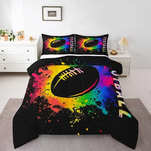 Miniatura 7 de Erosebridal Juego de edredón de fiesta de bolos para niños y niñas, juego de ropa de cama de bola de boliche, tamaño individual, marco de agua
