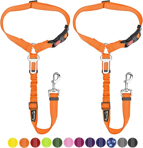 Miniatura 19 de SlowTon Cinturón de seguridad para perro para automóvil, paquete de 2 cinturones de seguridad ajustables con amortiguador elástico elástico, 2 en 1