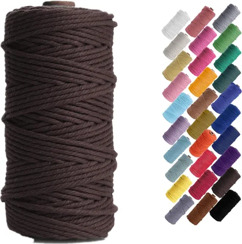 Miniatura 15 de HAPYLY - Cuerda de algodón natural para macramé, de 0.118 pulgadas x 109 yardas, cuerda de algodón de colores para manualidades, tejer, colgar