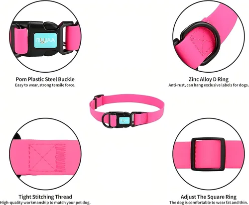 Miniatura 4 de Collares de perro impermeables, fácil de limpiar, collares ajustables para perros pequeños, medianos y grandes (rosa, L)