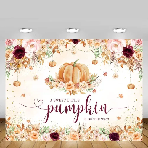 Miniatura 5 de MEHOFOND Telón de fondo de baby shower de calabaza pequeña de 7 x 5 pies para niñas, estilo bohemio, otoño, floral, recién nacido, decoración