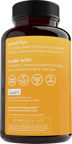 Miniatura 7 de Vitamina C Viva Naturals Premium Non-GMO con Bioflavonoides y escaramujos, 0.03527 oz, 250 cápsulas vegetales.