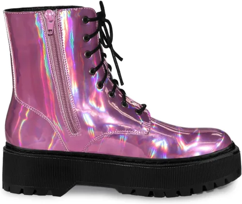 Miniatura 6 de Allegra K Botines de combate coloridos con plataforma y puntera redonda para mujer