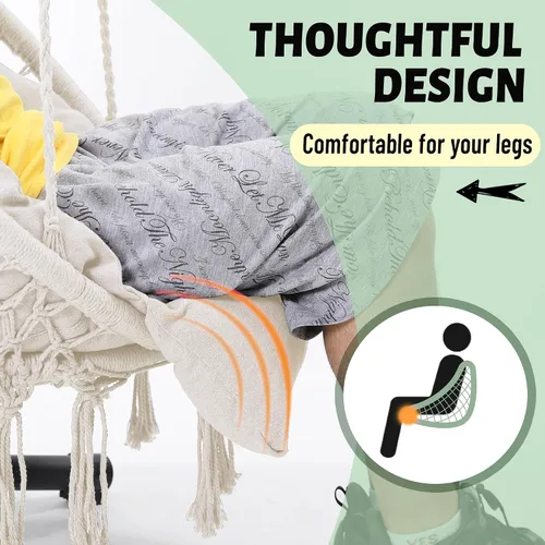 Miniatura 4 de KROFEM Hamaca Silla Colgante Oscilante de Macramé con Cojín de Gran Tamaño, Perfecta para Dormitorio, Porche, Niños, Adultos, Balcón, Beige