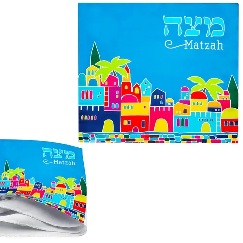 Miniatura 6 de Pésaj Jerusalén Afikoman - Cubierta para Pascua en hebreo e inglés, azul satinado