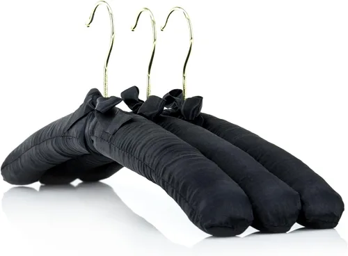 Miniatura 10 de HANGERWORLD 5 perchas acolchadas de satén clásico negro de 17 pulgadas para vestido de novia antideslizantes con gancho dorado