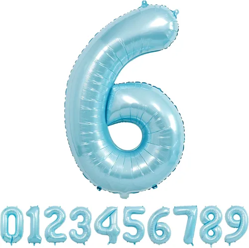 Globos de números azul claro de 40 pulgadas, globos de aluminio de Mylar con helio para cumpleaños, globo número 6 para decoración de fiestas,
