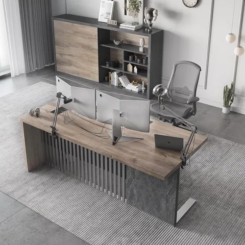 Miniatura 6 de Escritorio de oficina ejecutivo moderno de 63 pulgadas, escritorio para computadora para oficina en casa, muebles de negocios, estación de trabajo