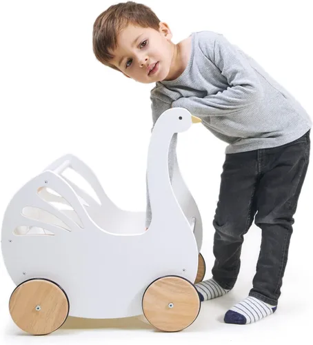 Miniatura 4 de Tender Leaf Toys - Sweet Swan Pram - Cochecito de madera con forma de cisne - Juguete inspirado para juegos de rol para niños y niñas, mejora