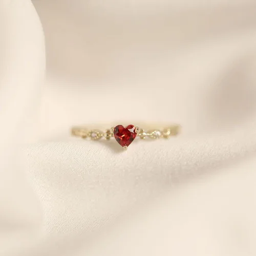 Miniatura 2 de Plata de ley 925 con forma de corazón brillante con circonita cúbica Anillos de chapado en oro Anillos de diamantes rojos para mujeres Hallazgos