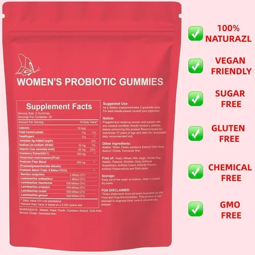 Miniatura 6 de Suplementos nutricionales prebióticos Gomitas probióticas para mujeres y mujeres, probióticos exclusivos con pH equilibrado, control de sabores