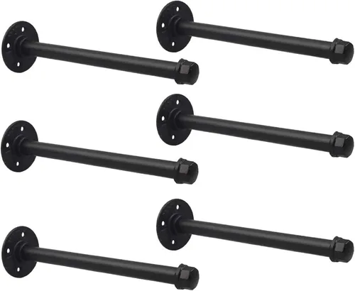 Miniatura 9 de Y&J - Soportes de estante de tubo rústicos, flotantes resistentes, soportes industriales de estante negro, para bricolaje, decorativos, soportes