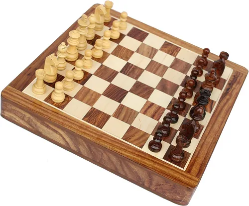 Miniatura 4 de Juego de mesa de ajedrez de madera con piezas magnéticas (12 x 12 pulgadas, no plegable con cajón)
