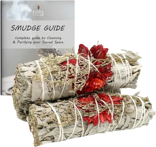 Miniatura 16 de SOUL STICKS Paquete de 3 barras de salvia blanca floral con flores para limpiar el hogar, meditación, yoga, curación y manchas, California de origen
