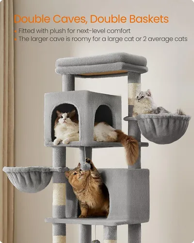Miniatura 4 de Feandrea Árbol para Gatos, Torre para Gatos de 69 Pulgadas de Alto para Gatos de Interior, Condominio para Gatos de Múltiples Niveles con 2 Cuevas