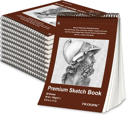 Miniatura 8 de TKOOFN Paquete de 10 cuadernos de bocetos de 5.5 x 8.5 pulgadas a granel (600 hojas en total), blocs de dibujo premium encuadernados en espiral